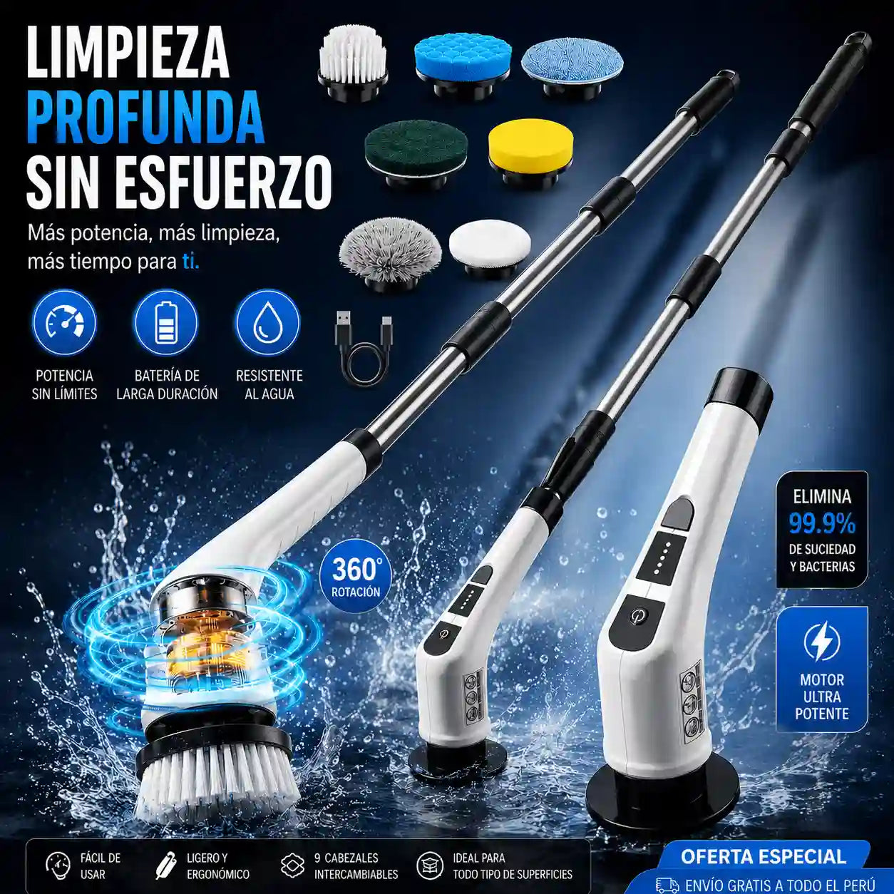 Cepillo Eléctrico 9 en 1 - Limpieza profunda en segundos