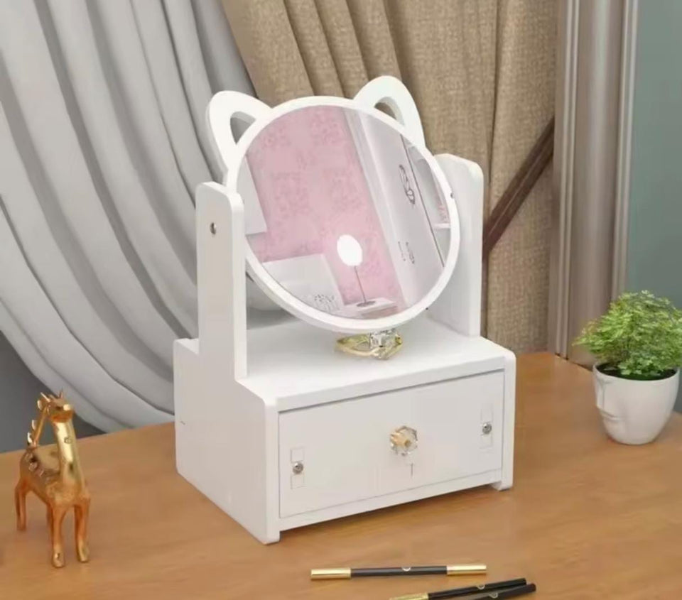 ESPEJO CON ORGANIZADOR Y OREJITAS DE GATO