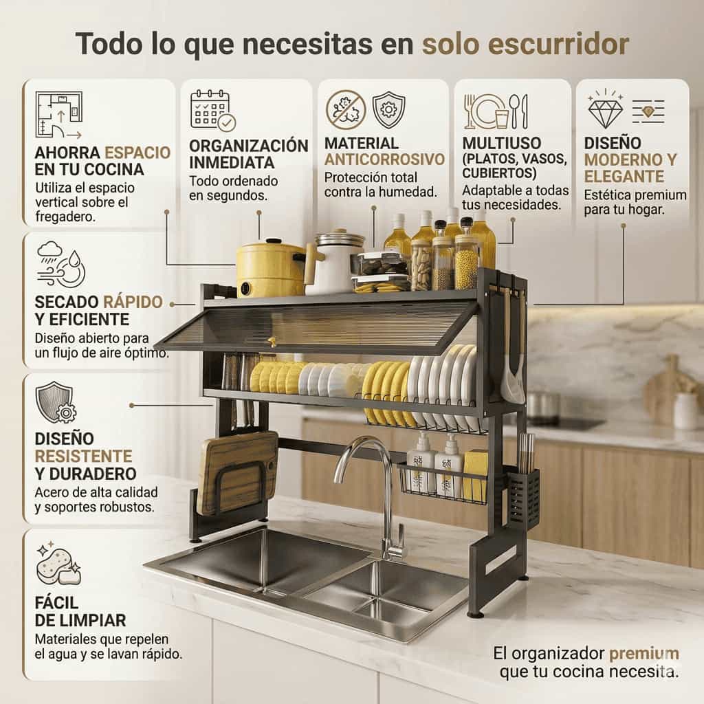 Escurridor de Platos con Tapa Acrílica